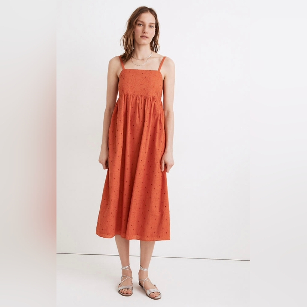Madewell Orange Eyelet Summertime Cami Midi Dress Size M